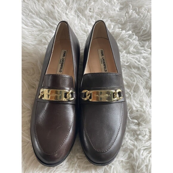 Karl Lagerfeld Women’s Size 6 Cabana Brown Loafers Flats Gold Chain NWOB - Picture 4 of 13